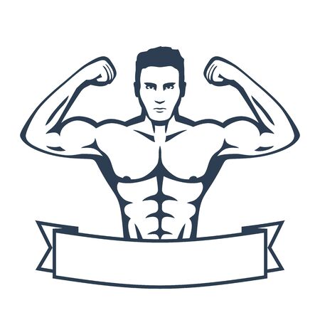 Posing athlete, strong bodybuilder, man isolated on white, vector illustrationのイラスト素材