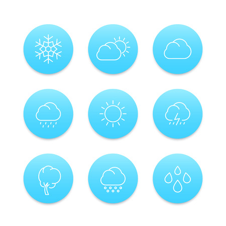 Weather line icons, rain, snowflake, hail, wind, sun, snow, vector illustrationのイラスト素材