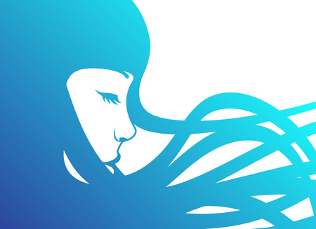 girl in profile with long blue hairのイラスト素材