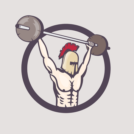 spartan lifting barbell, gym element, t-shirt print, vector illustrationのイラスト素材