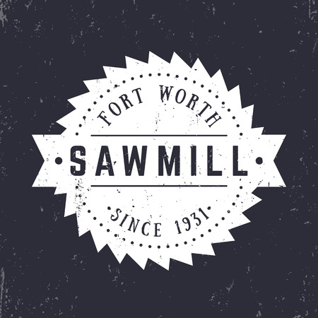 Sawmill vintage logo, emblem, badge, white on darkのイラスト素材