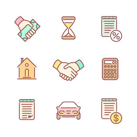 Leasing, banking, loan line icons with color fillingのイラスト素材