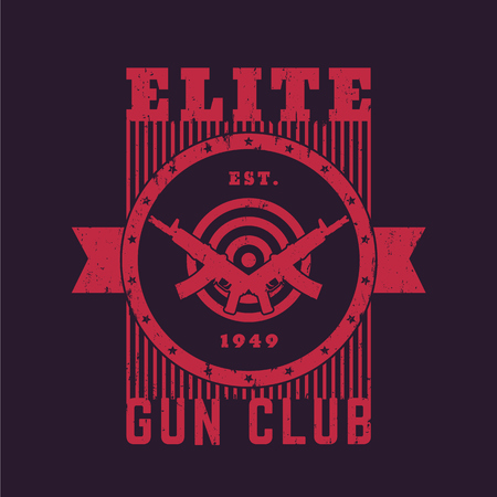 Gun club vintage emblem with automatic rifles, t-shirt print with gunsのイラスト素材
