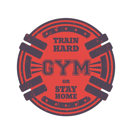 Round gym emblem, t-shirt design, print with barbellsのイラスト素材