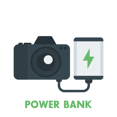 power bank charging camera, portable charger isolated on whiteのイラスト素材
