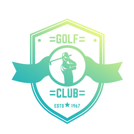 Golf club vintage , emblem with golfer swinging club on white, illustrationのイラスト素材