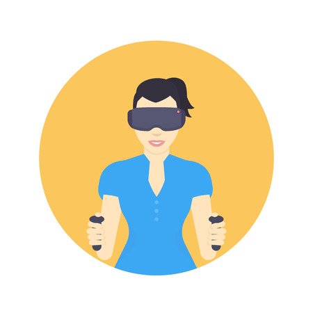 girl in vr headset, virtual reality glasses, flat style female character, vector illustrationのイラスト素材