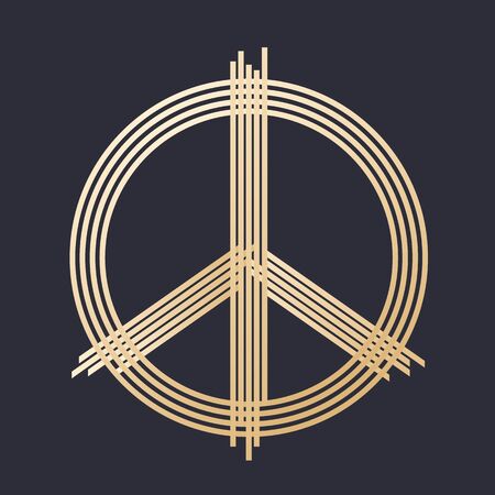 peace sign, t-shirt design, print, gold lines on dark, vector illustrationのイラスト素材