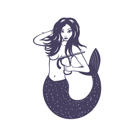 Mermaid holding diving mask isolated over white, vector illustrationのイラスト素材