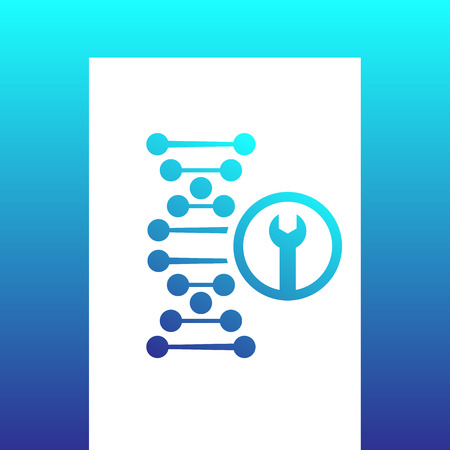 dna repair icon on white, genetic modification, dna chain and wrenchのイラスト素材