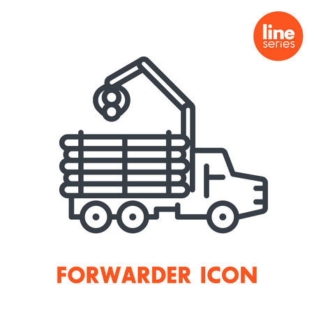 Forwarder line icon isolated over white, forestry vehicle, lorry, logging truck vector pictogramのイラスト素材