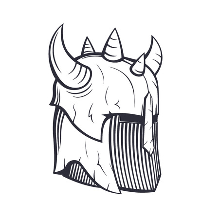 warrior helmet with horns isolated on white, vector illustrationのイラスト素材