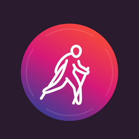 nordic walking line icon, sign, vector illustrationのイラスト素材