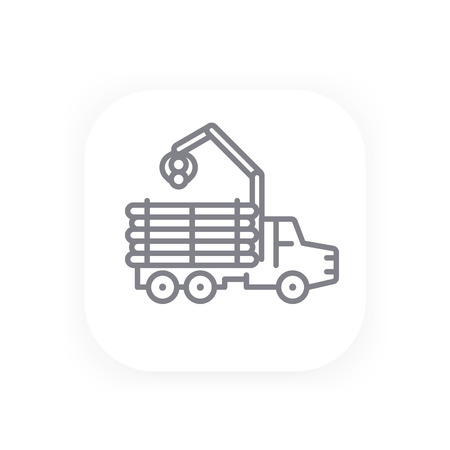 Forwarder line icon, forestry vehicle, logging truckのイラスト素材