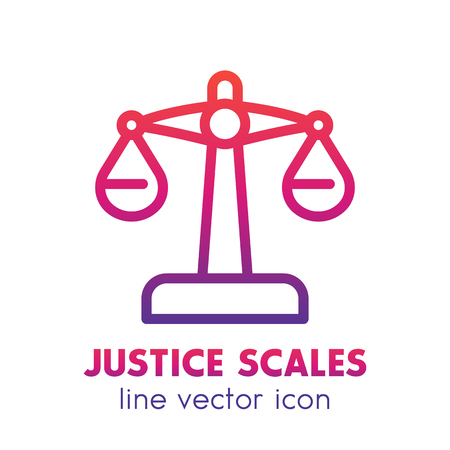 Scales icon in linear style over white, justice symbol, vector illustrationのイラスト素材