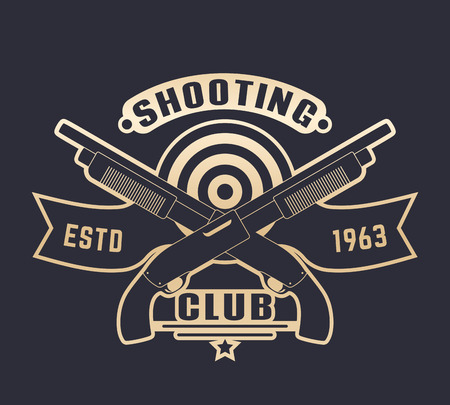 Shooting club logo with guns, two crossed shotguns, gold over darkのイラスト素材