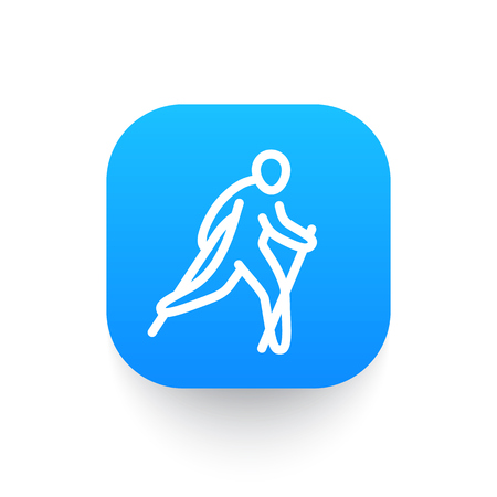 nordic walking icon in linear style, blue over white, vector illustrationのイラスト素材