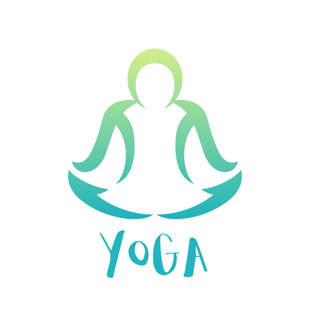 yoga class logo element over white, man in lotus positionのイラスト素材
