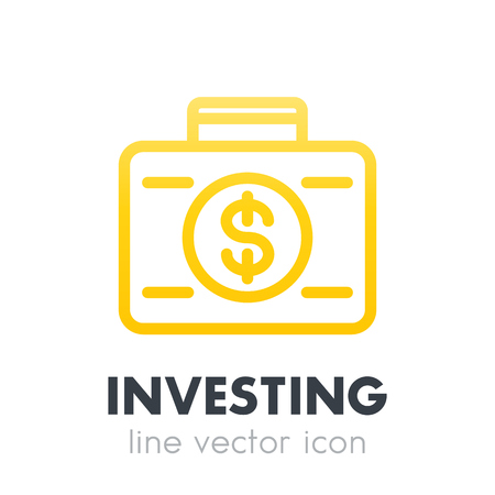 investing icon, banking, investor, suitcase with money line pictogram on whiteのイラスト素材