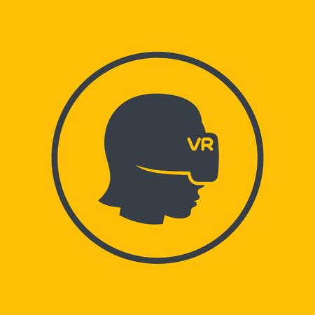 virtual reality icon in circle, girl in VR headset vector pictogramのイラスト素材