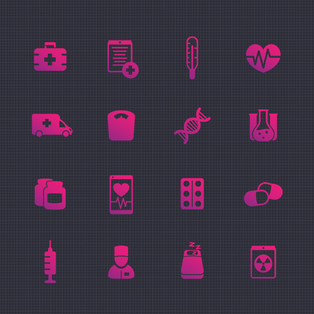 Medicine icons set, vaccination, injection, health care, ambulance, hospital, pills, drugsのイラスト素材