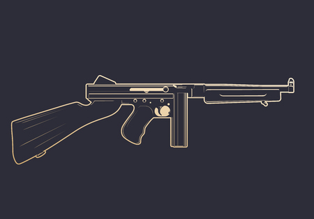 american submachine gun with gold outlineのイラスト素材
