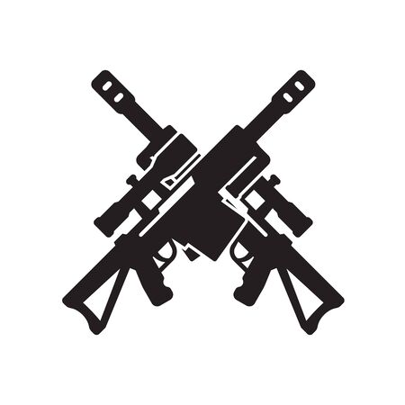 Sniper rifle icon, two crossed guns on whiteのイラスト素材