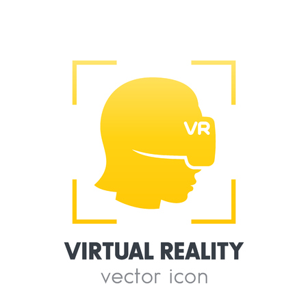 virtual reality icon on white, girl in VR headset, vector illustrationのイラスト素材