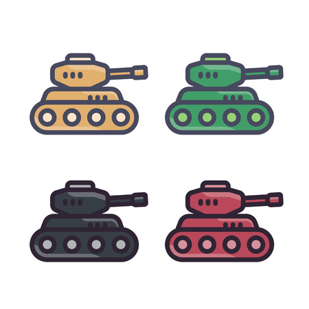 battle tank, icons in flat style with outlineのイラスト素材