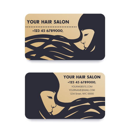Business card template for hair salon with long haired girlのイラスト素材