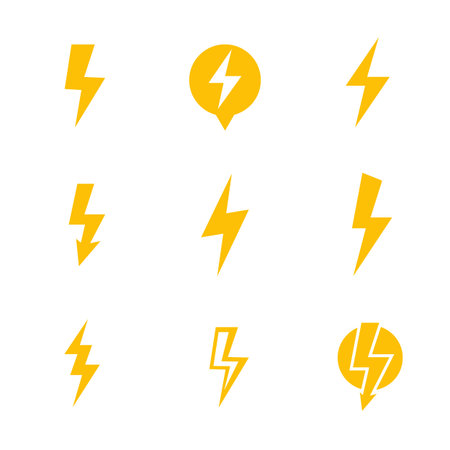 Lightning bolt, electricity warning vector signs over white