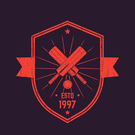 Cricket vintage logo, emblemのイラスト素材