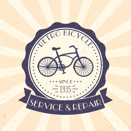 Retro Bicycle service and repair, vintage logo, emblem with old bikeのイラスト素材