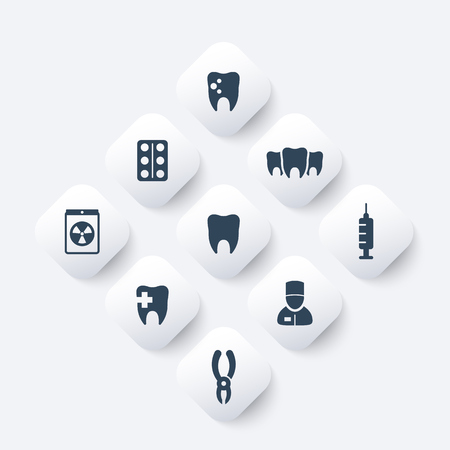 Teeth, dental care, dentist, stomatology icons set, vector illustrationのイラスト素材