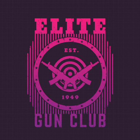 Gun club emblem with automatic guns and target over dark backgroundのイラスト素材