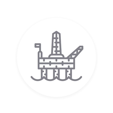oil drilling platform linear icon, offshore gas production rigのイラスト素材