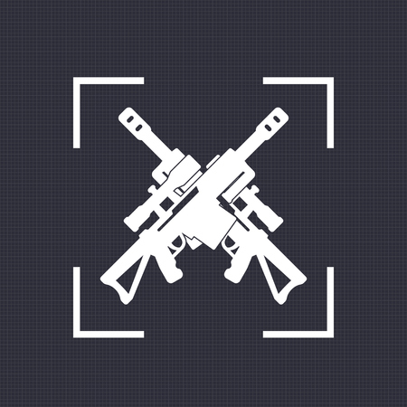 Sniper rifle icon, sign with crossed guns.のイラスト素材