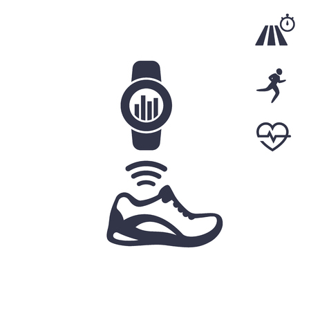 Smart shoe, running training icons on white background.のイラスト素材