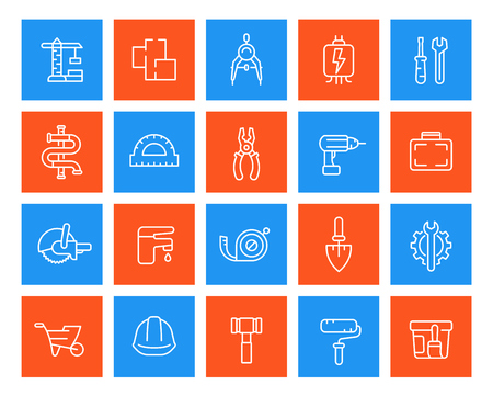 Construction and house renovation, repair line icons set illustration.のイラスト素材