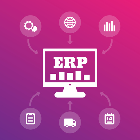 ERP system icons, enterprise resource planning illustration.のイラスト素材