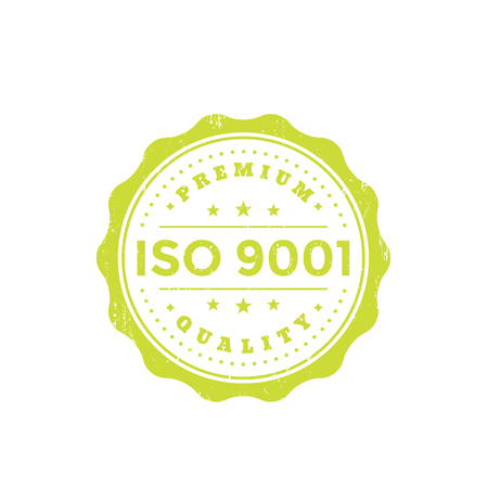 ISO 9001 vintage badge, green on white background illustration.のイラスト素材