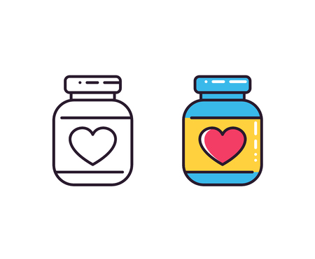 A bottle of pills icons on white isolated on plain background.のイラスト素材
