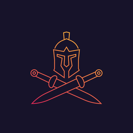 Spartan vector logo with helmet and swords, linear styleのイラスト素材