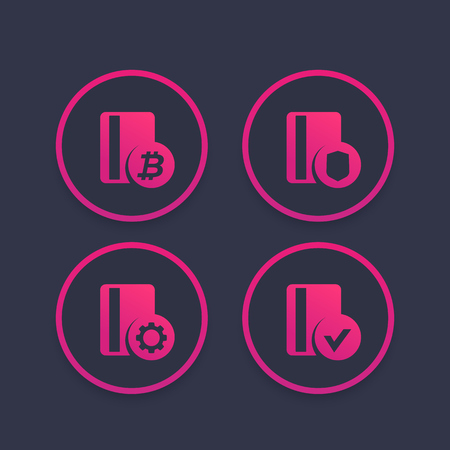 secure payment, bitcoin card and processing, approved payment vector iconsのイラスト素材