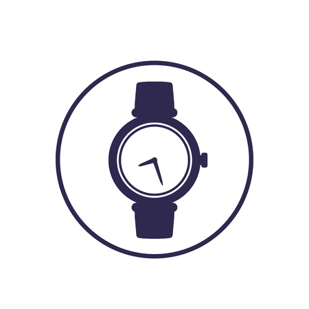 watch vector icon in circle on whiteのイラスト素材