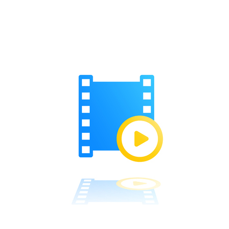 video vector logo with play symbol and film strip on whiteのイラスト素材