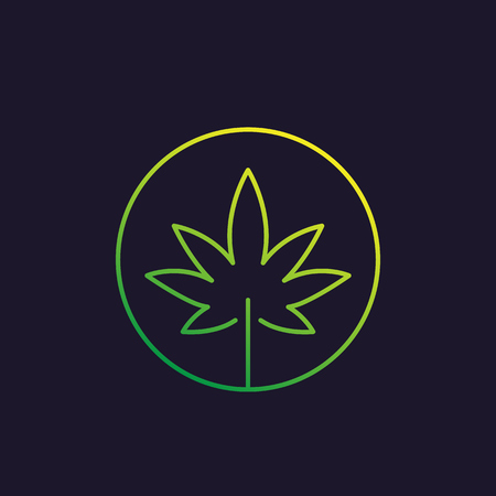 Marijuana leaf, cannabis vector linear iconのイラスト素材