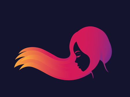beautiful long haired girl in profile vector, young dreamy beautyのイラスト素材