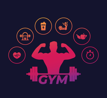 Fitness and training vector icons, gym and workoutのイラスト素材