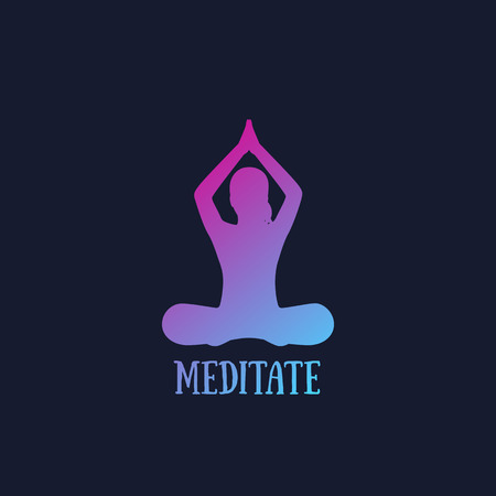 yoga, meditating girl in lotus position, vector illustrationのイラスト素材